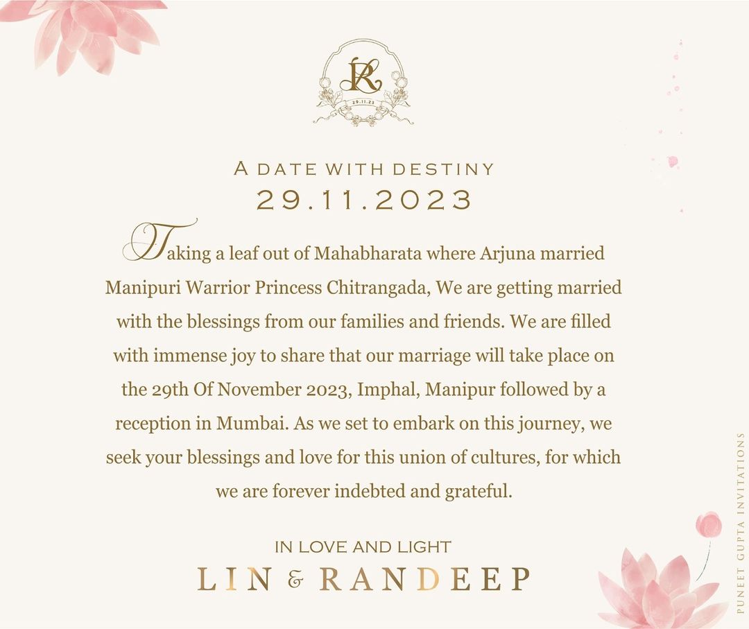 Randeep Hooda announces wedding with Lin Laishram