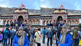 shehnaaz gill spotted in front of badrinath temple,