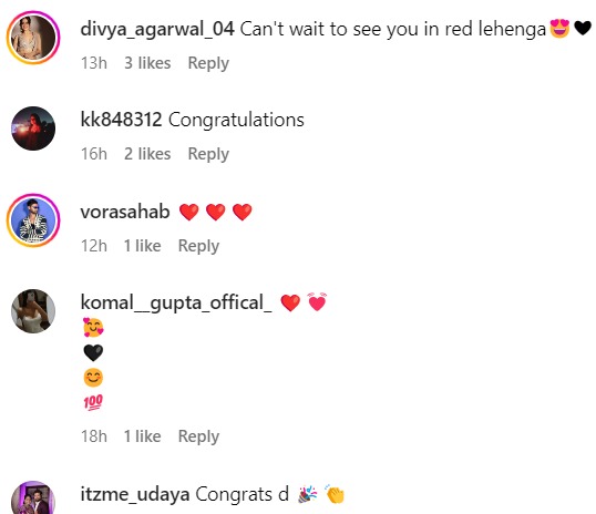 Fans react to Divya Agarwal's post