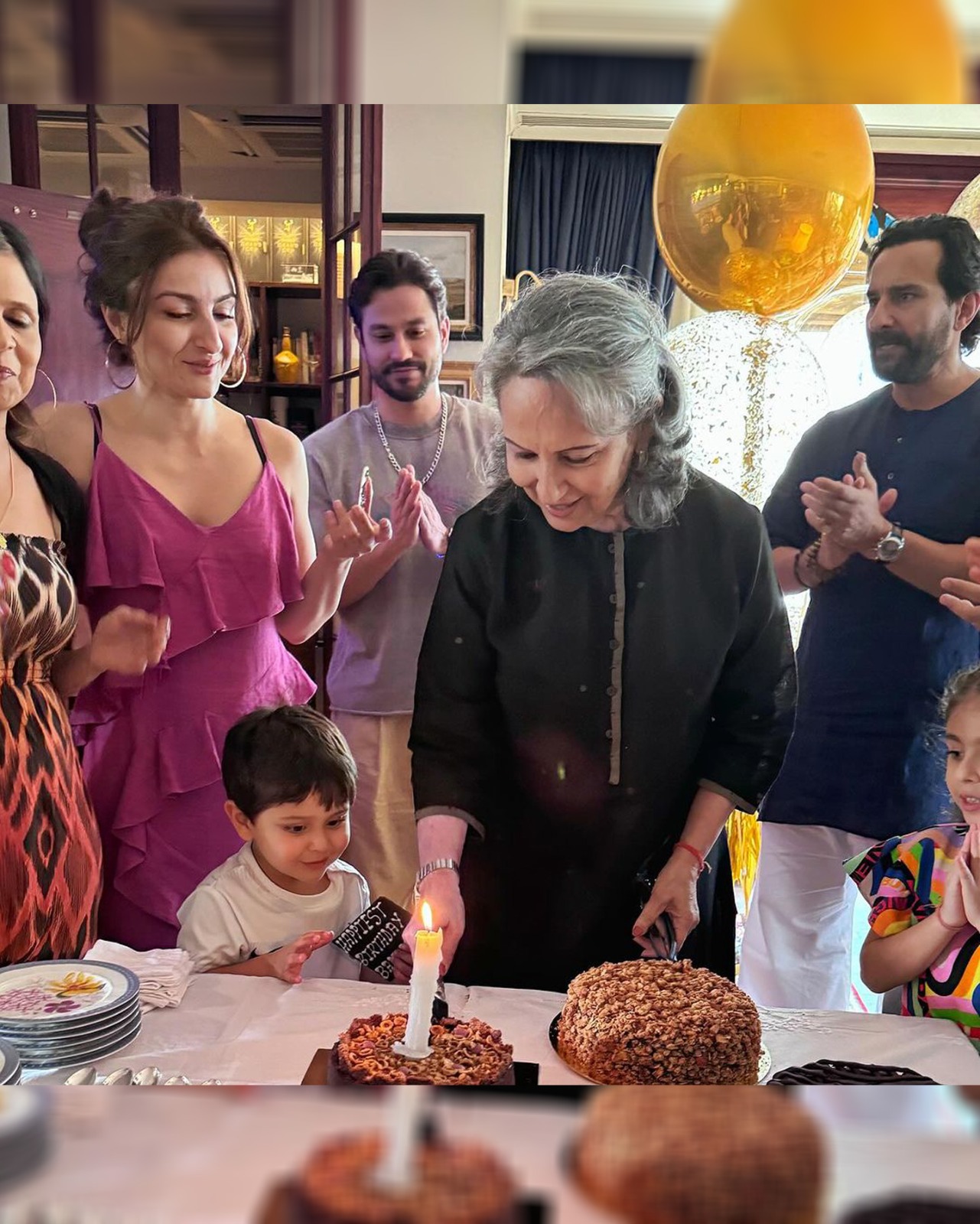 Sharmila Tagore cuts her birthday cake with family