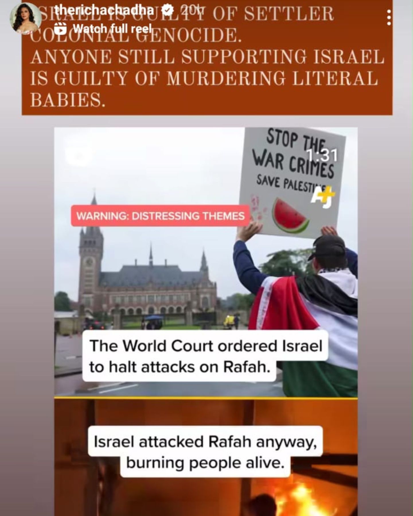 Richa Chadha supports Palestine