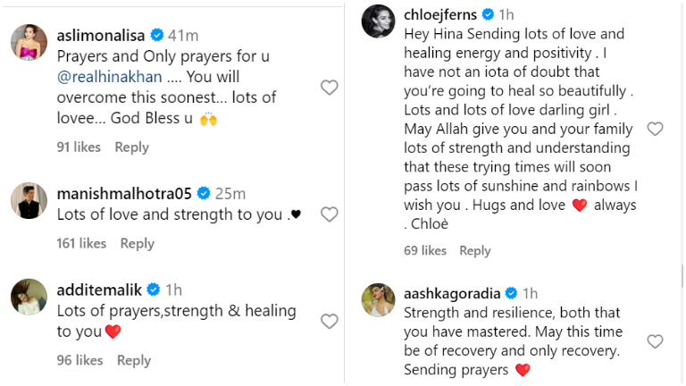Celebs wishing Hina a speedy recovery