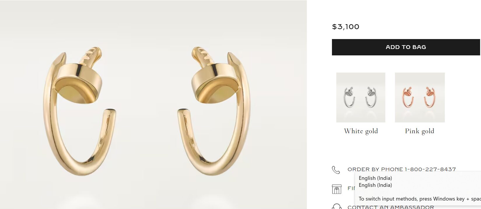 Price tag of gold earrings