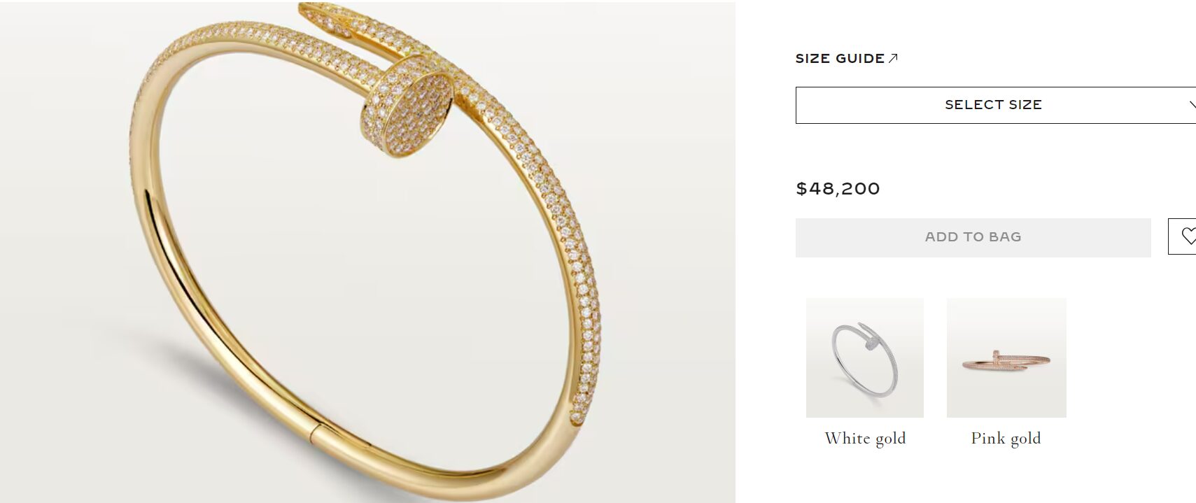 Price tag of the gold bracelet
