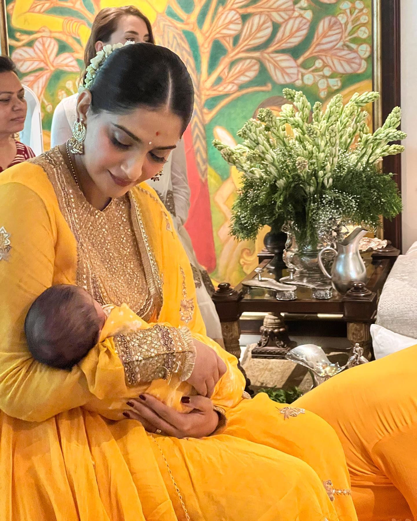 Sonam Kapoor with her son during naming ceremony
