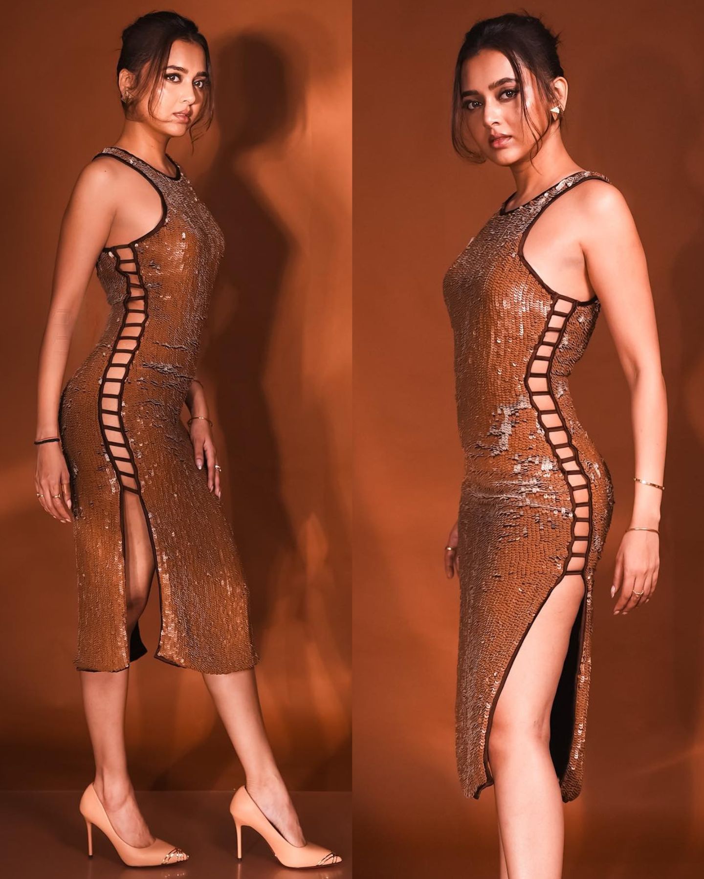 Tejasswi Prakash in shimmery brown dress