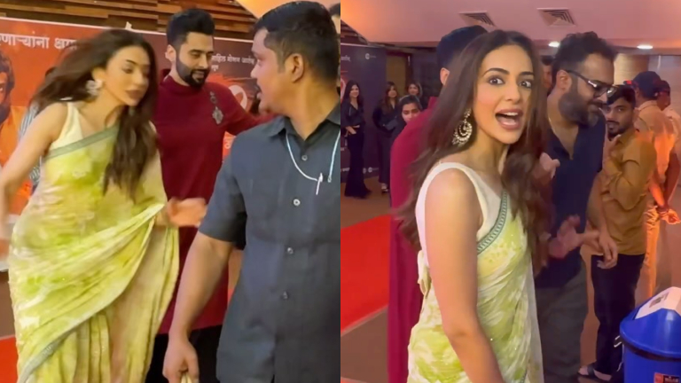 Rakul Preet Singh asks paps ‘Hasne Ki Baat Hai?’ as they laugh when she almost falls at an event, husband Jackky Bhagnani rescues her