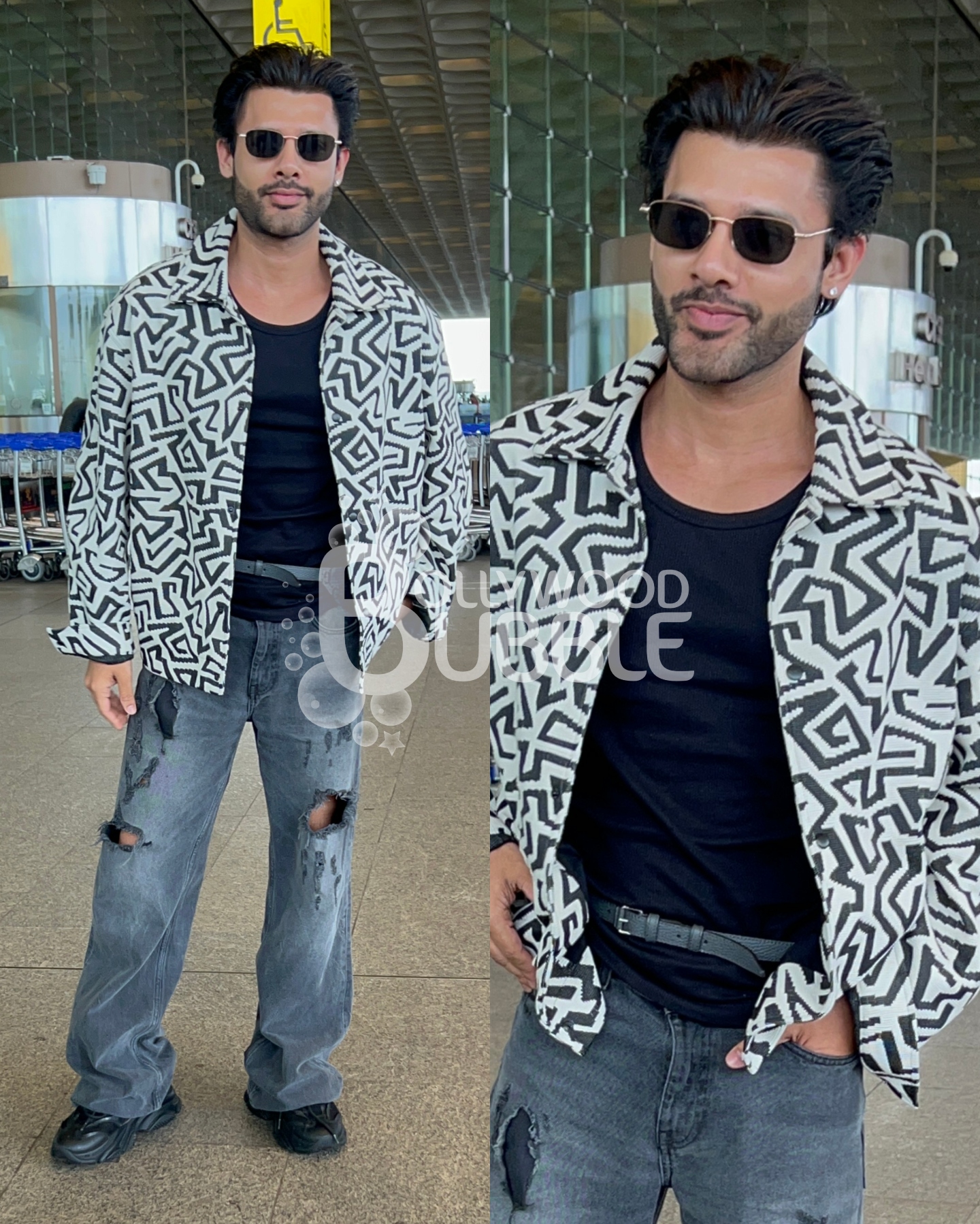 Singer Stebin Ben looks stylish in a black & white printed jacket at Mumbai airport