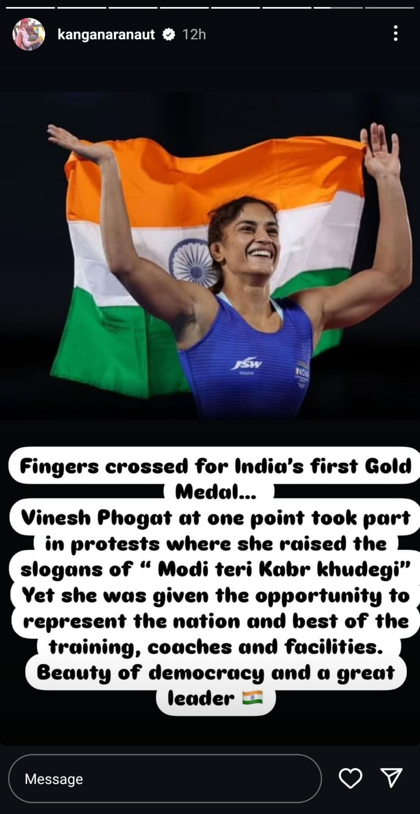 Kangana Ranaut takes a dig at Vinesh Phogat after historic Olympic win