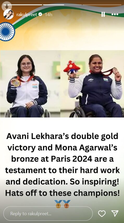 Rakul Preet Singh congratulates Avani Lekhara on gold win at Paralympics 2024