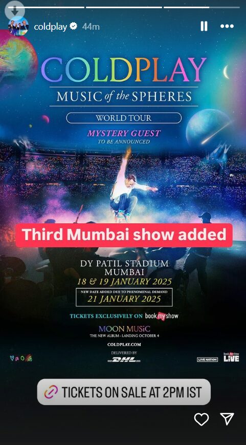 Coldplay adds third concert in Mumbai