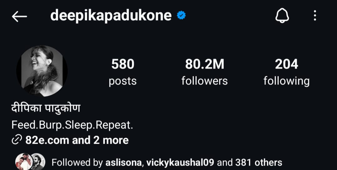 Deepika Padukone's Instagram Bio