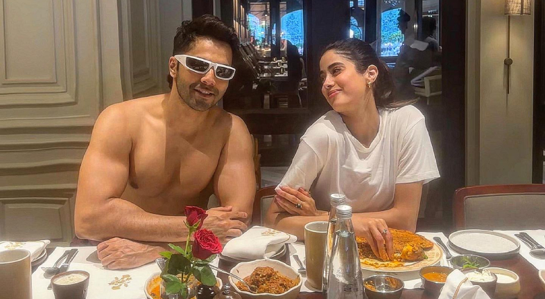 Janhvi Kapoor candidly smiles at shirtless Varun Dhawan as they have breakfast during Sunny Sanskari Ki Tulsi Kumari shoot