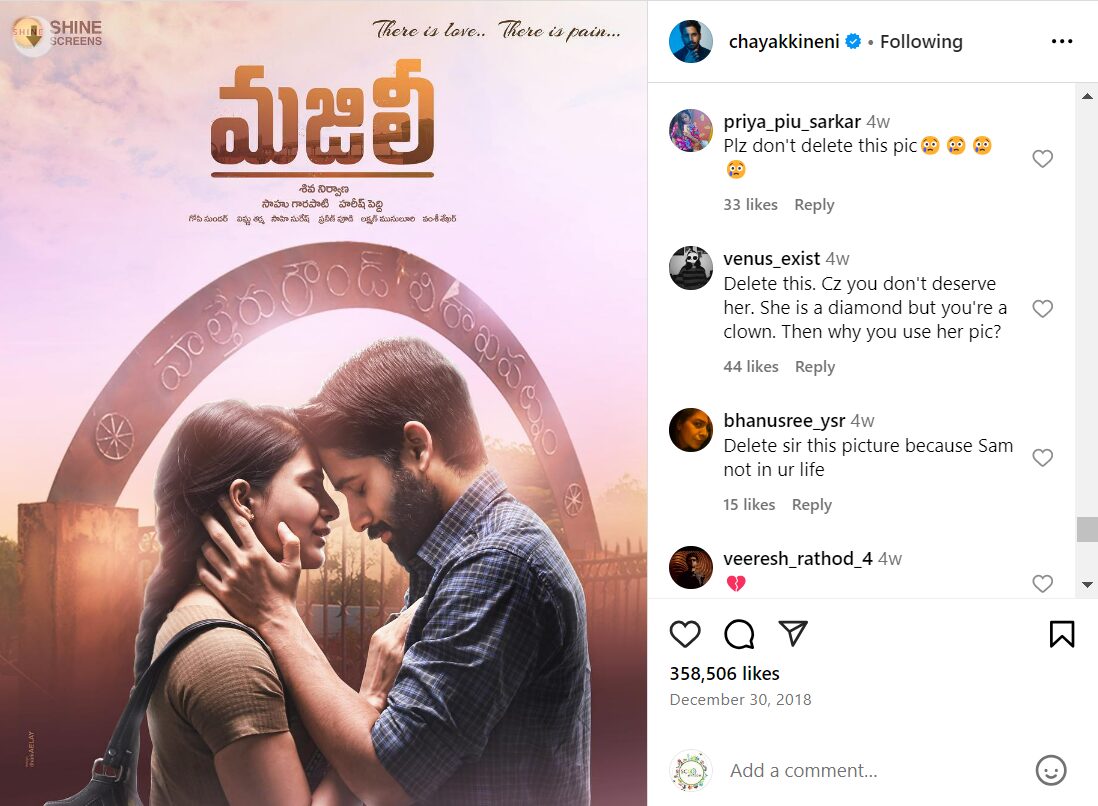 Naga Chaitanya's post with Samantha