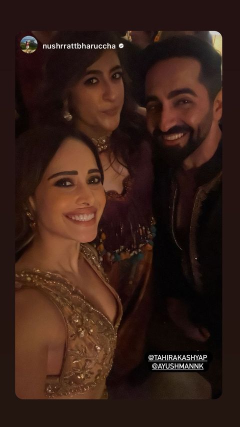 Nushratt shares pic with the hosts Ayushmann and Tahira