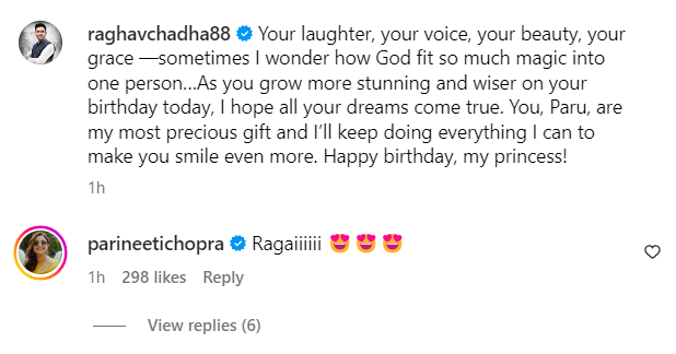 Parinnet Chopra's heartwarming response to Raghav Chadha's post