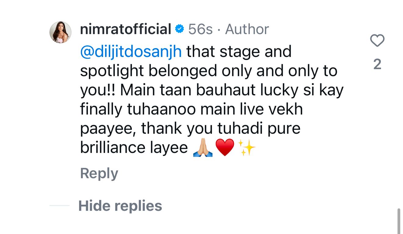 Nimrat Kaur's reply to Diljit Dosanjh's comment